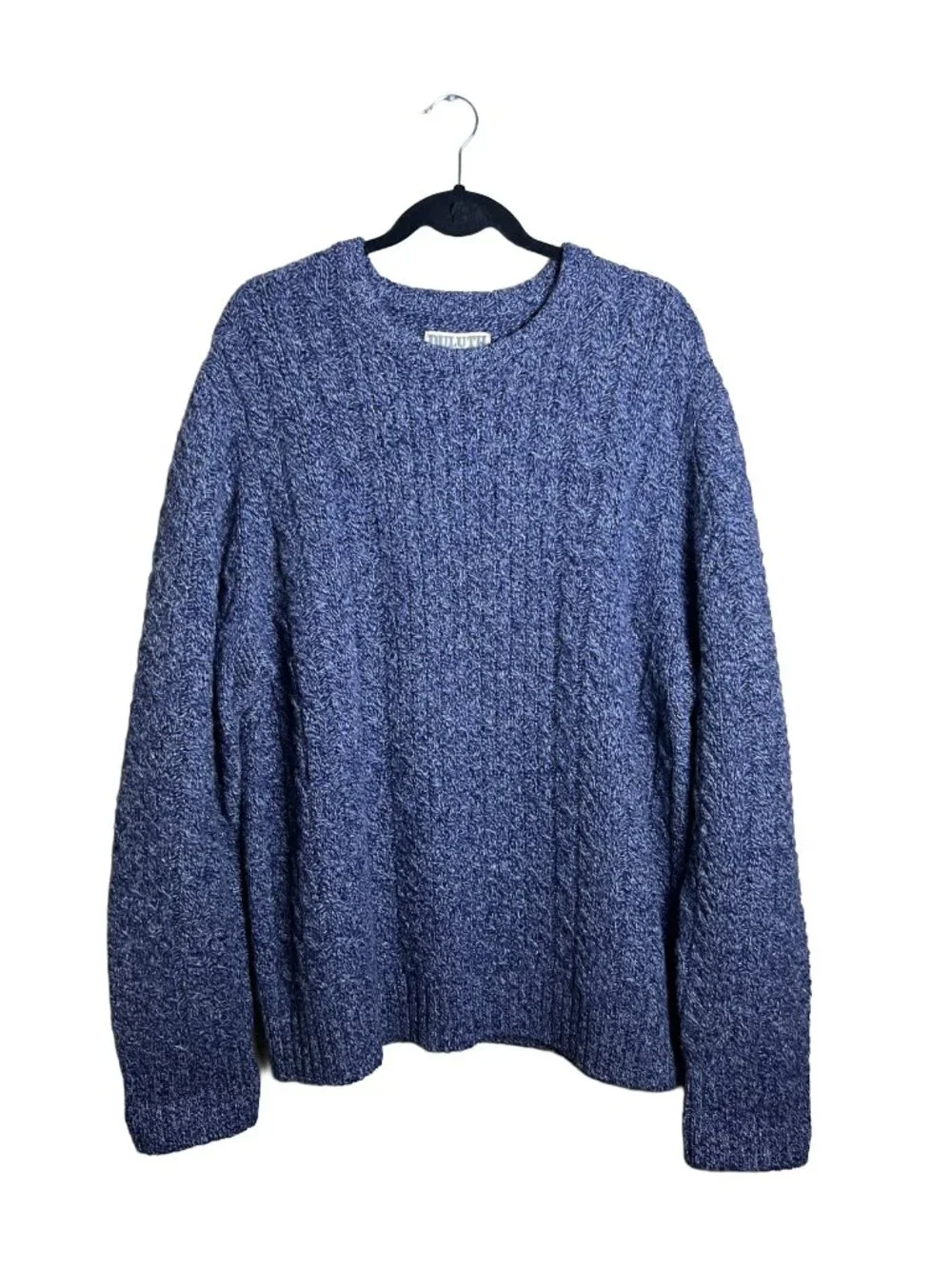 Duluth Trading Co Cable Knit Sweater Blue Wool‎ Large